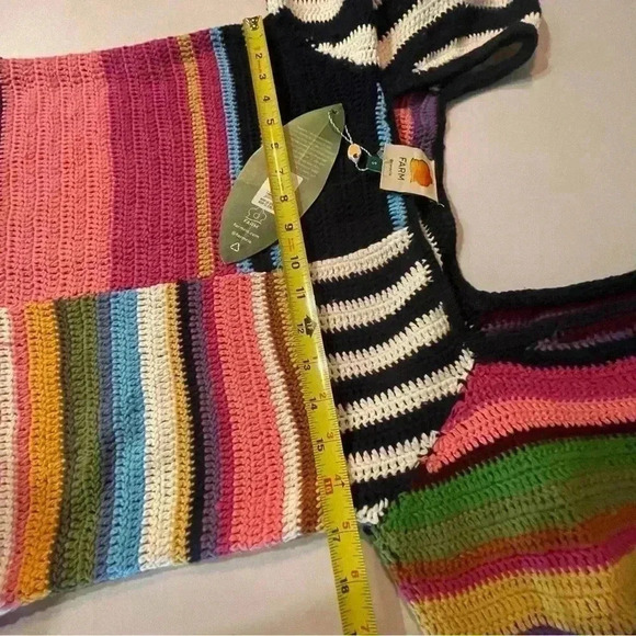 Anthropologie Farm Rio Stripe Mini Dress Crochet Knit Puff Sweater Chunky S $265 - Picture 11 of 12